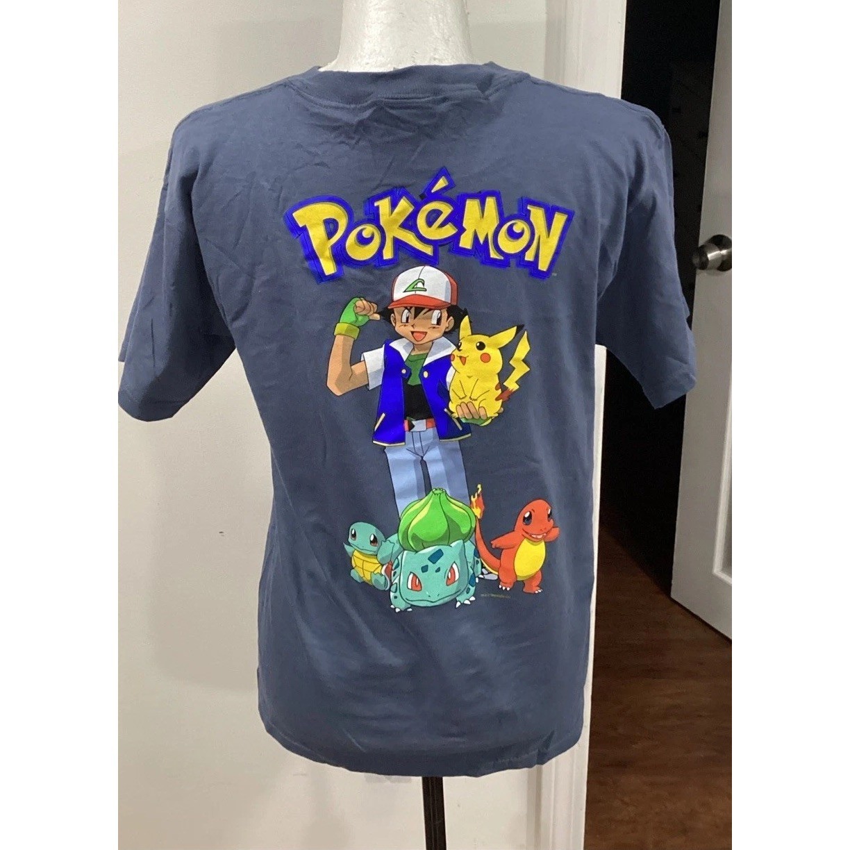 Pokemon T-Shirt Vintage 1999 Youth Size L Blue Graphic Print Double Sided Cotton